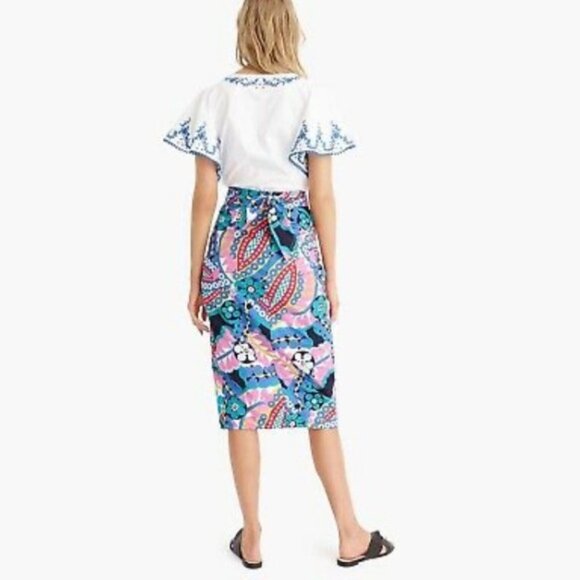 J. Crew Floral Kaleidoscope Ratti Tie Back Tulip Midi Pencil Skirt 43022 - Picture 4 of 13